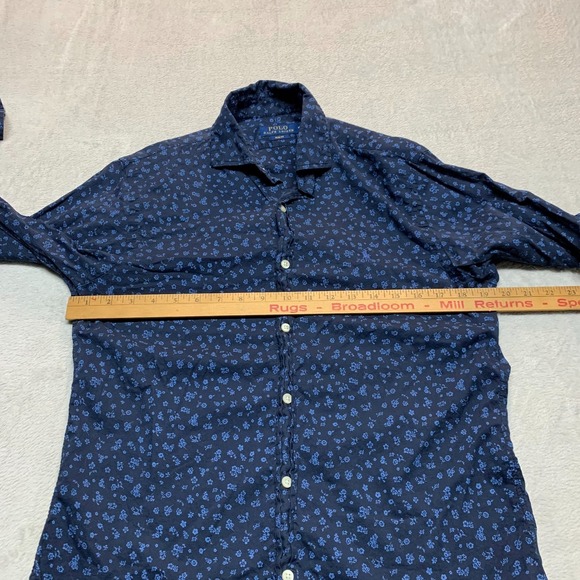 Polo Ralph Lauren Shirt Men's M Slim Fit Blue Floral Print Long Sleeve Button Up - Picture 6 of 7